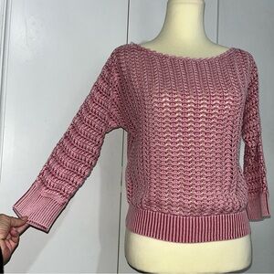 Free People Crochet Cotton Boomerang Boat Neck Knit Sweater